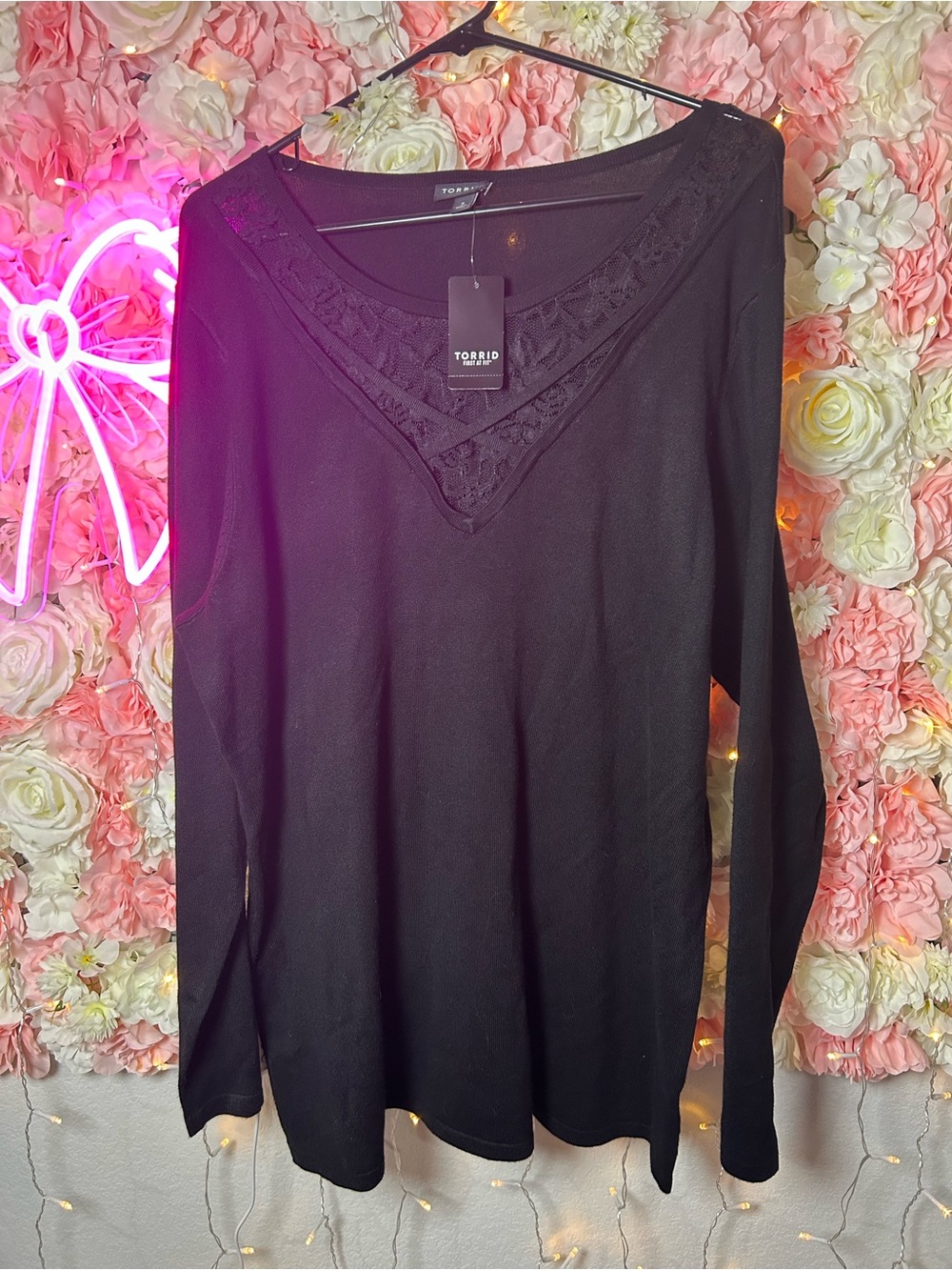 torrid Black Lace V-Neck Long Sleeve Tee